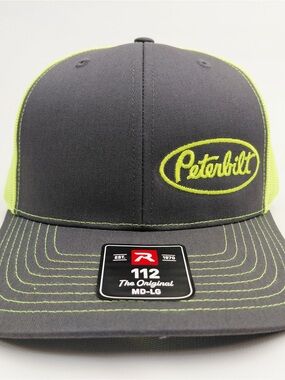 Peterbilt Curve Bill Cap Hat Embroidered Patch Trucker Mesh Snapback Gray